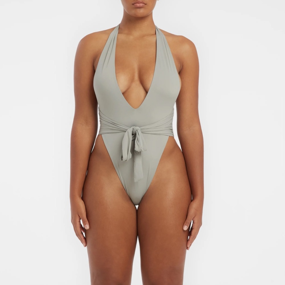 Riot Swim Milli One Piece Swimsuit & Cover Up Skirt in Cool Gray - Large (L)